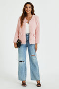 Bouclé Jacke Damen Rosa Perlknopf Kurzjacke Elegant
