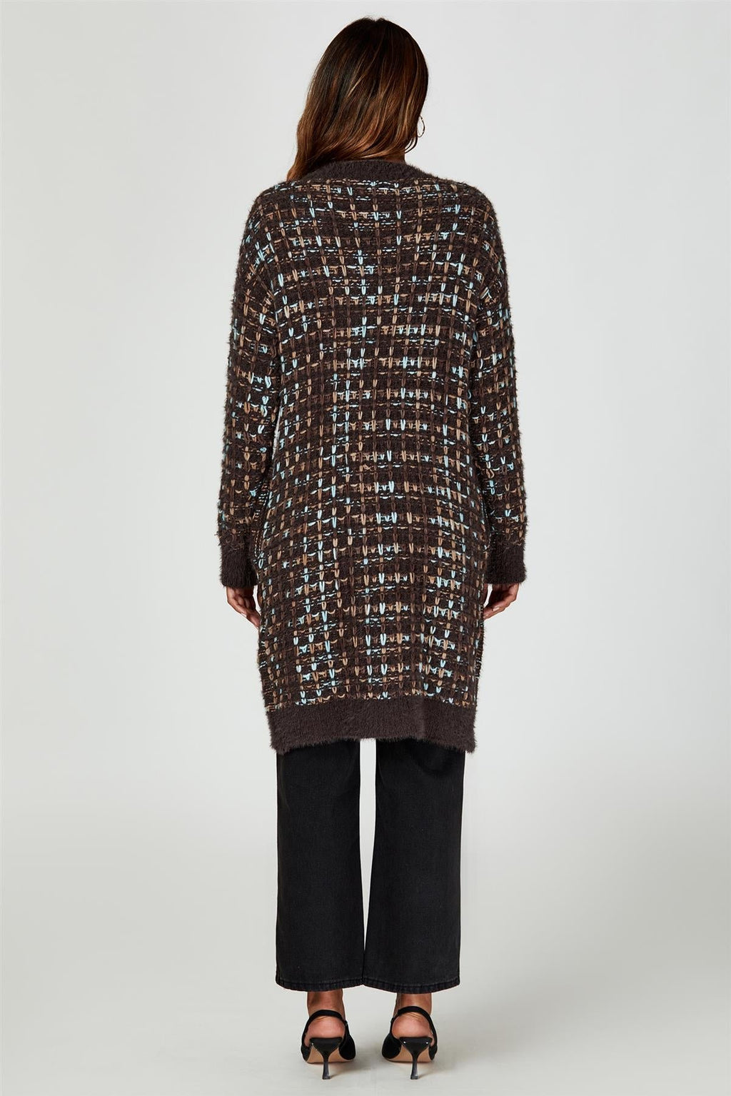 Cardigan Damen Bouclé Braun Bunt Strickjacke Oversized kaufen