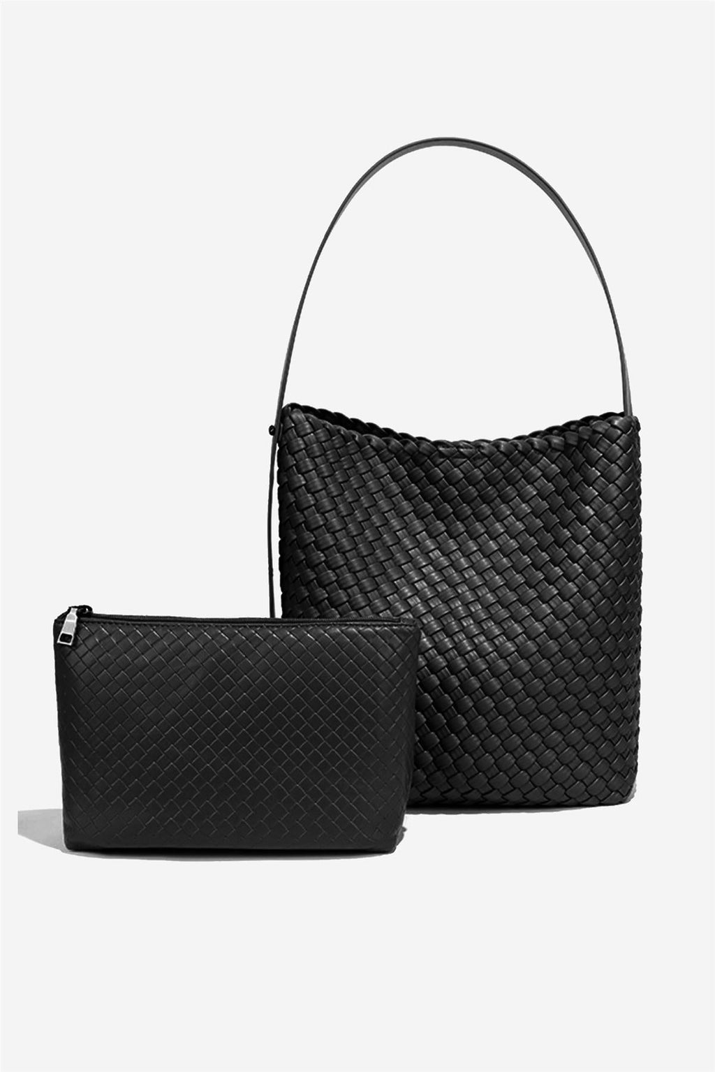 Handtasche Damen schwarz geflochten – Schultertasche elegant
