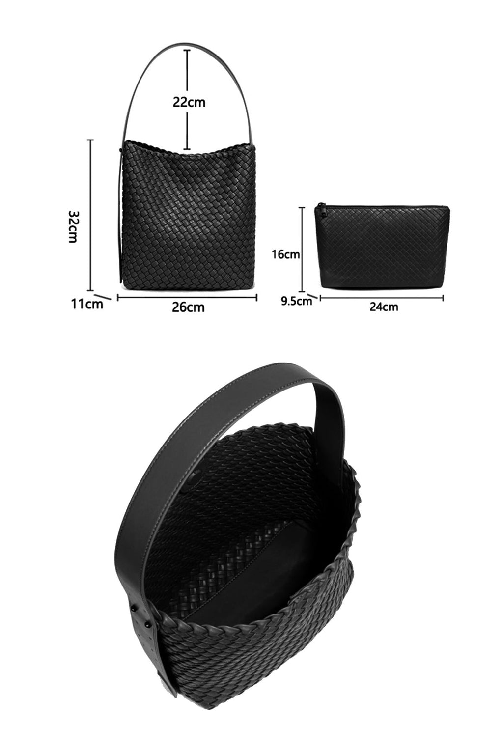 Handtasche Damen schwarz geflochten – Schultertasche elegant