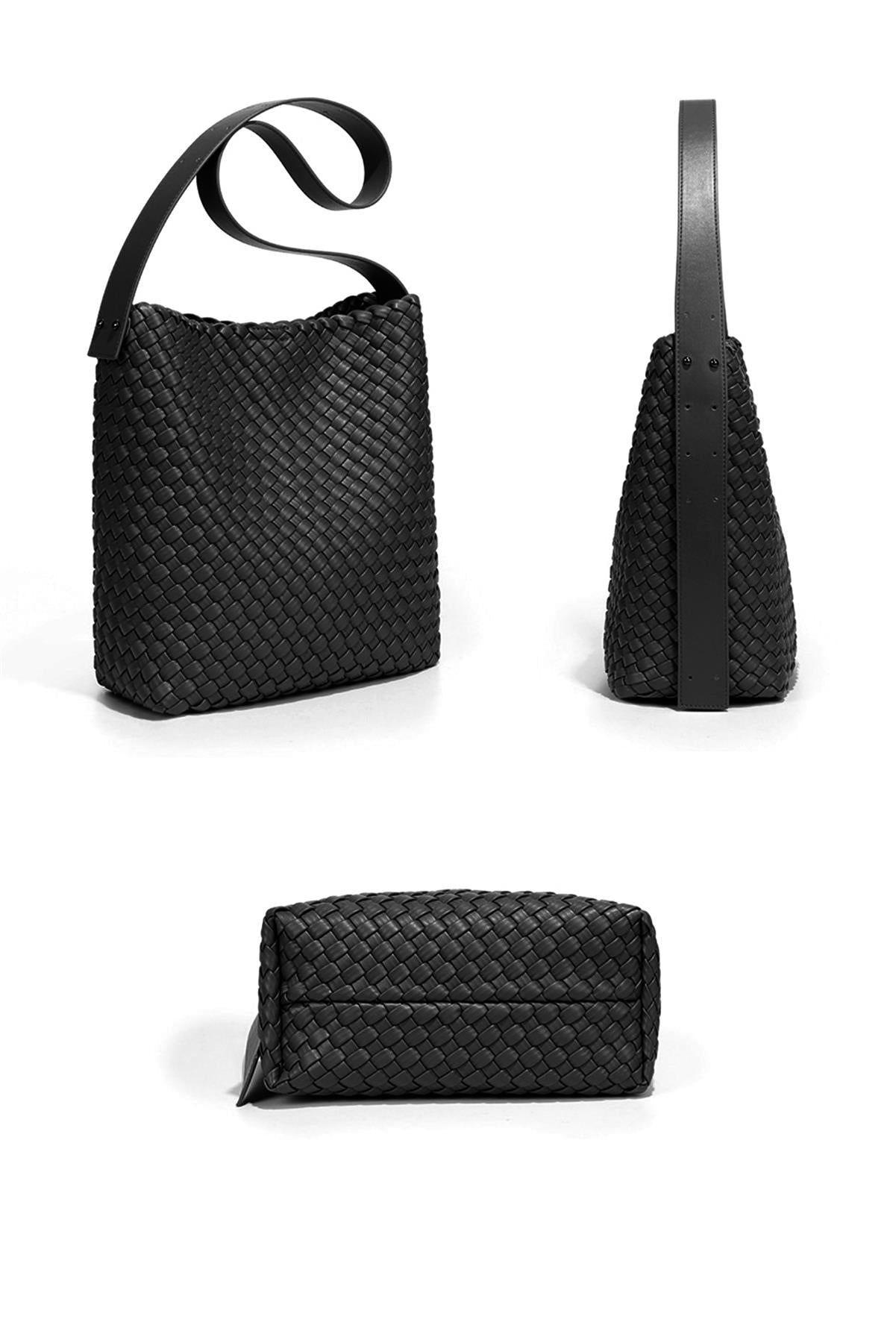 Handtasche Damen schwarz geflochten – Schultertasche elegant