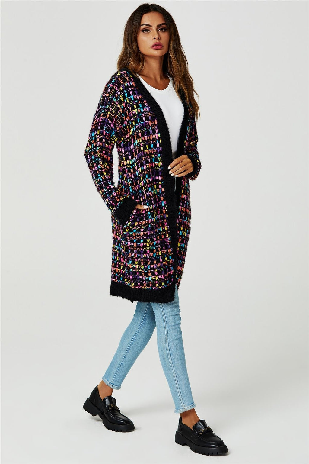Cardigan Damen kaufen Bouclé Schwarz Bunt Strickjacke Oversized