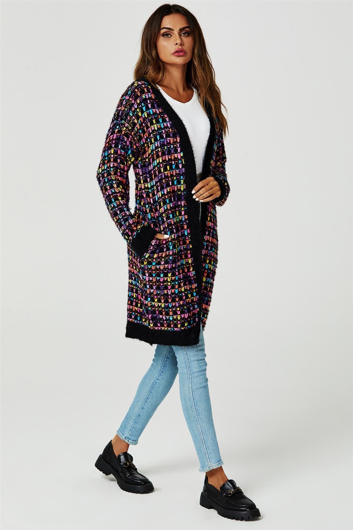 Cardigan Damen kaufen Bouclé Schwarz Bunt Strickjacke Oversized