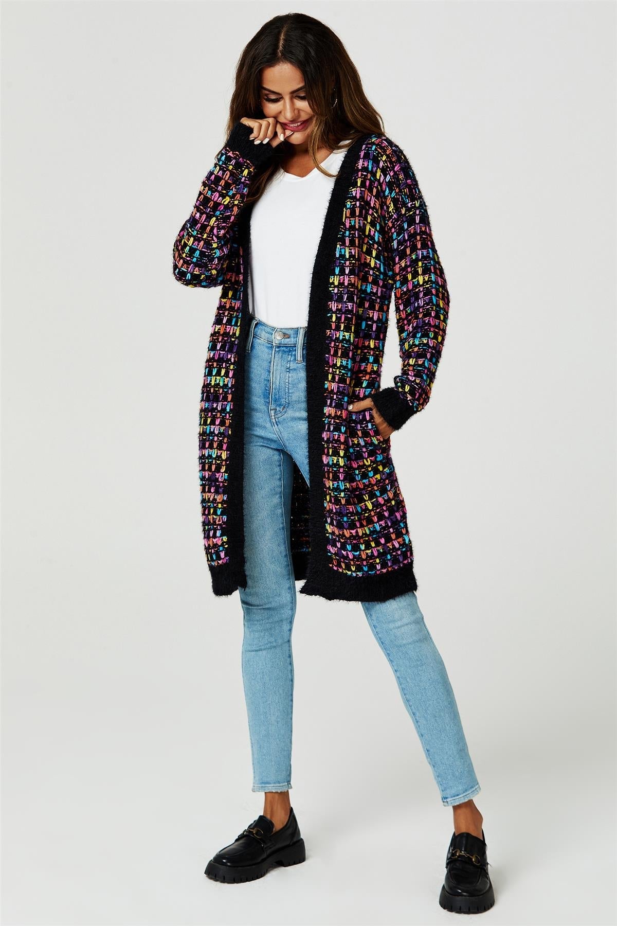 Cardigan Damen kaufen Bouclé Schwarz Bunt Strickjacke Oversized