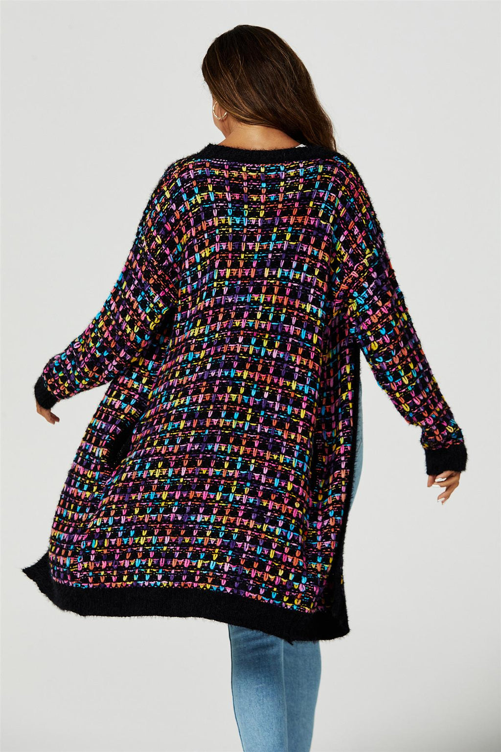Cardigan Damen kaufen Bouclé Schwarz Bunt Strickjacke Oversized
