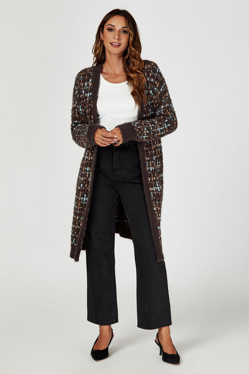 Cardigan Damen Bouclé Braun Bunt Strickjacke Oversized kaufen