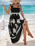 Maxikleid Damen Blumenprint Spaghettiträger Strandkleid A-Linie