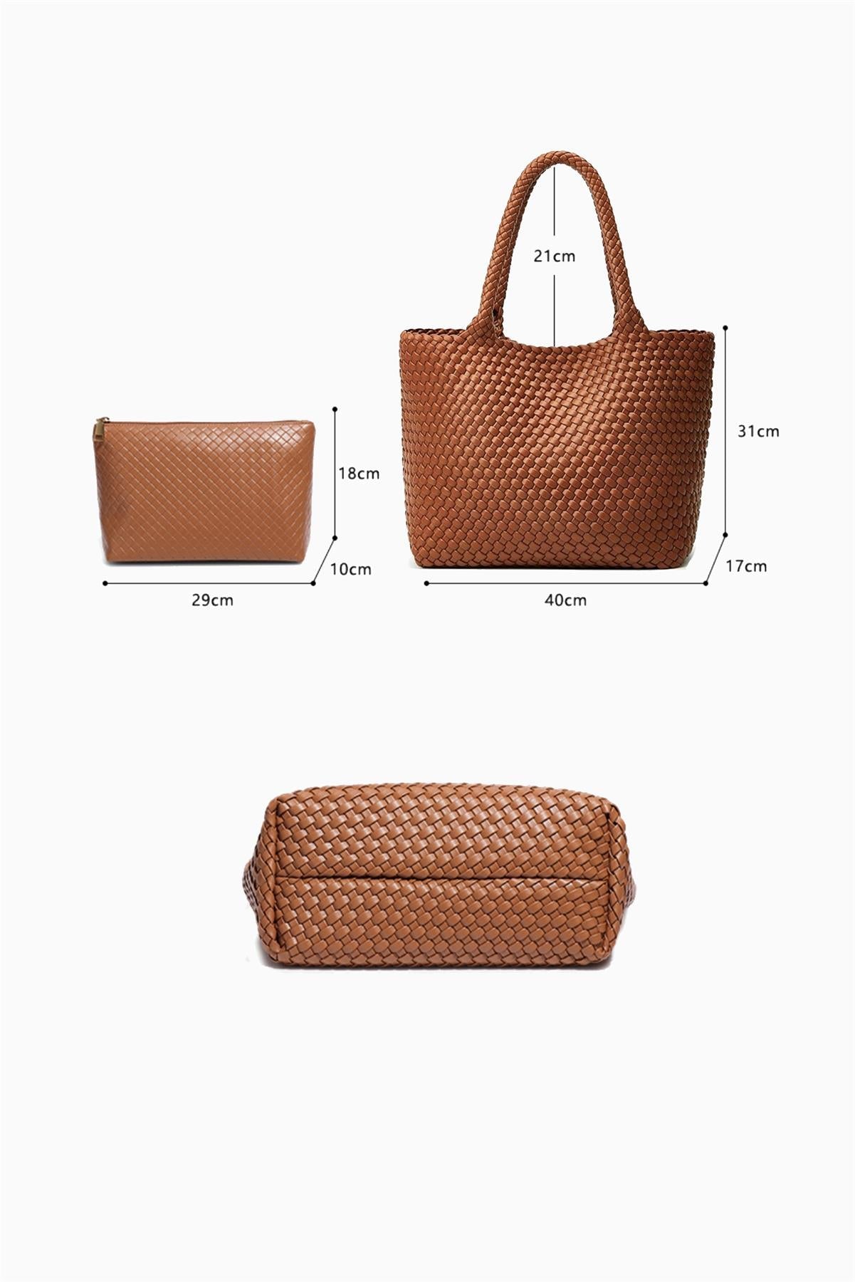 Shopper Tasche Damen Geflochten Tan Groß Alltagstasche