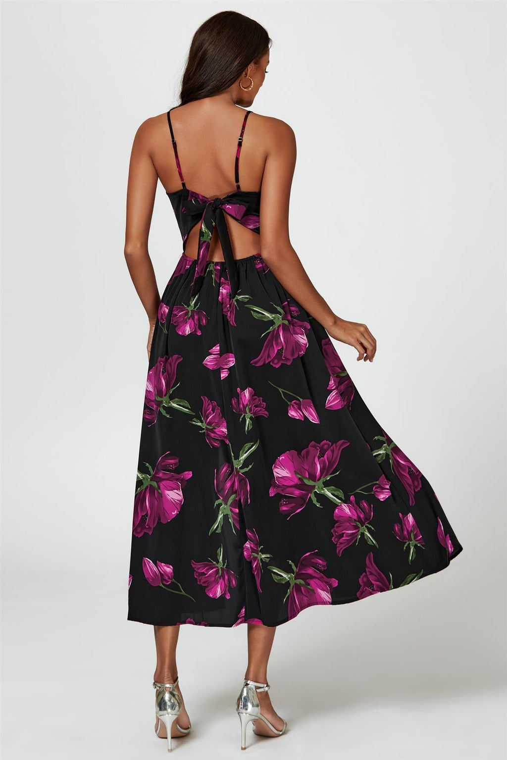 Maxikleid Damen Schwarz Blumenprint Twist-Front Beinschlitz kaufen