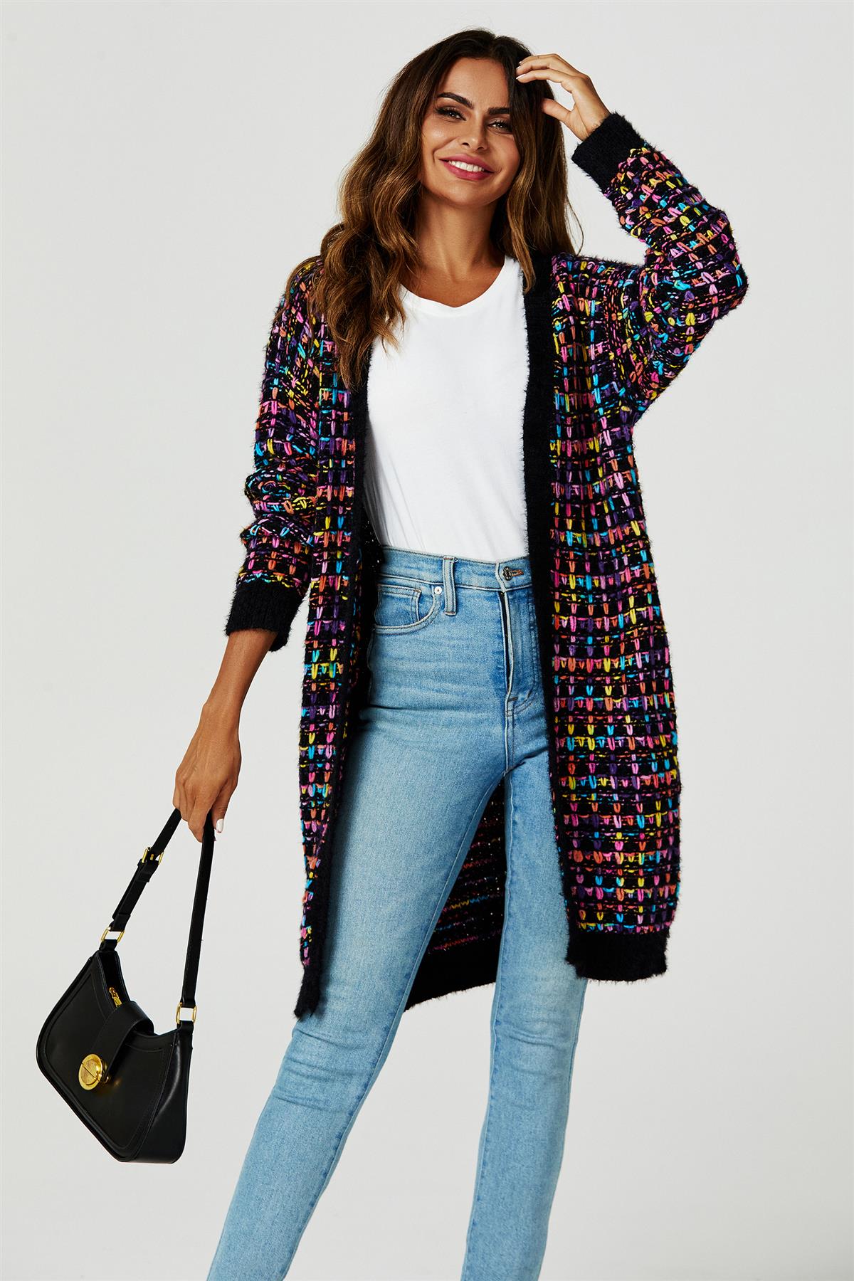 Cardigan Damen kaufen Bouclé Schwarz Bunt Strickjacke Oversized