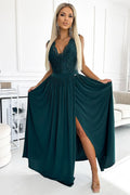 Maxikleid Damen Bestickt Dekolleté Elegant