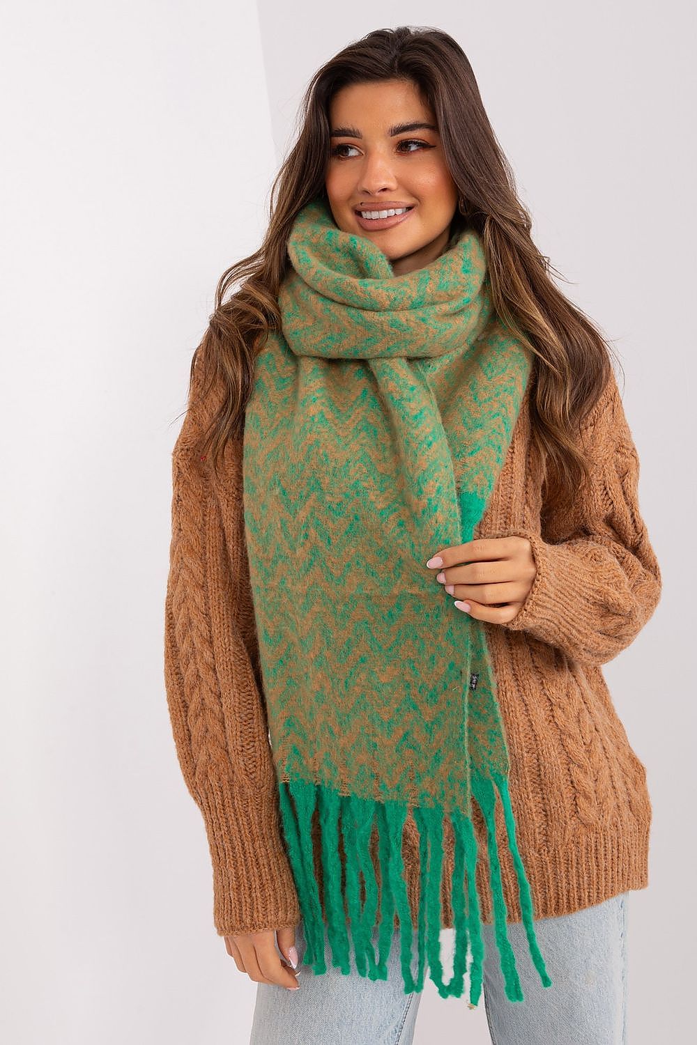 Damen Schal Lang Polyester Geometrisch - Winterschal mit Quasten