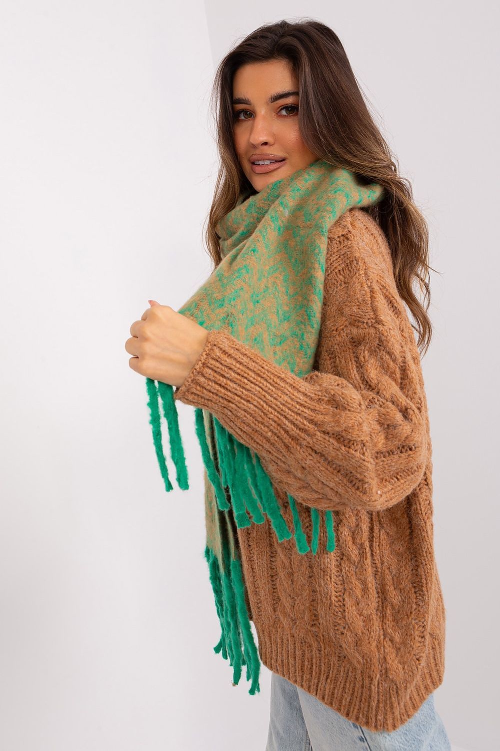 Damen Schal Lang Polyester Geometrisch - Winterschal mit Quasten