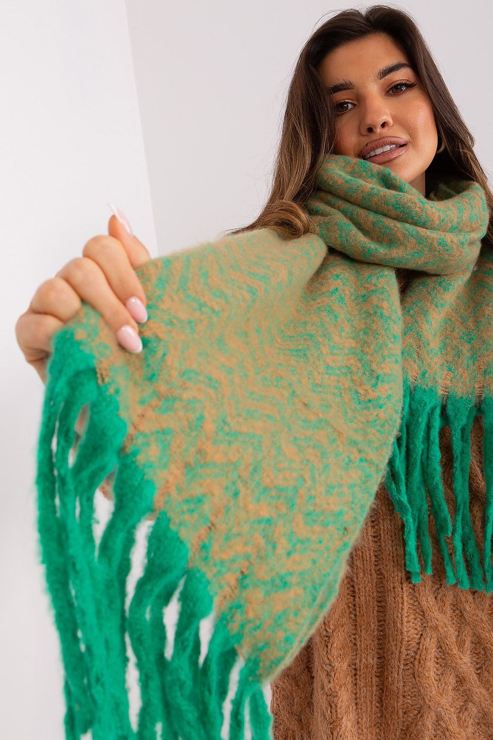 Damen Schal Lang Polyester Geometrisch - Winterschal mit Quasten