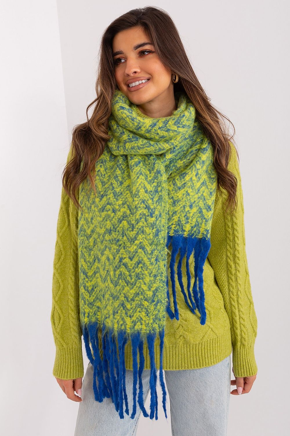 Damen Schal Lang Polyester Geometrisch - Winterschal mit Quasten