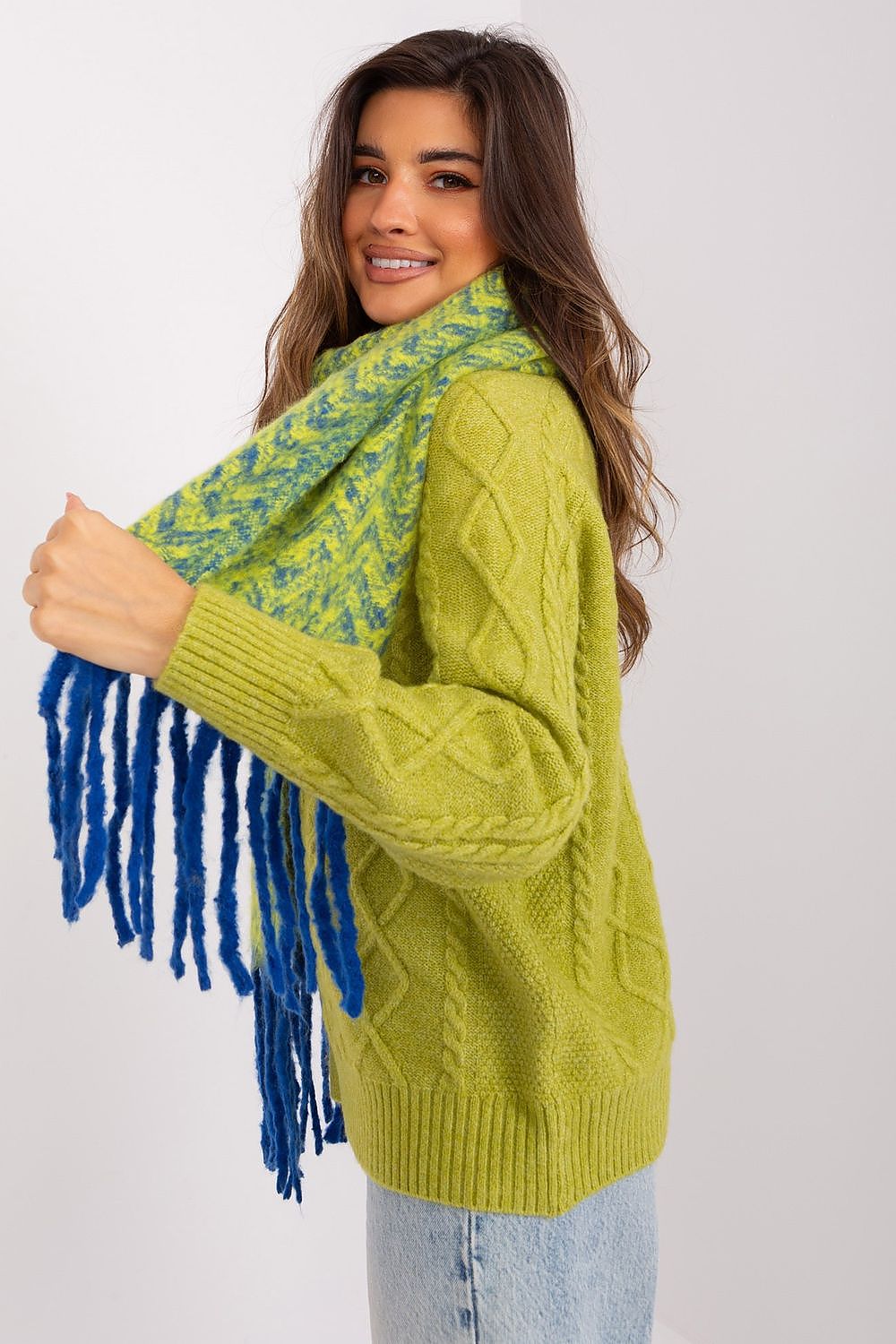 Damen Schal Lang Polyester Geometrisch - Winterschal mit Quasten