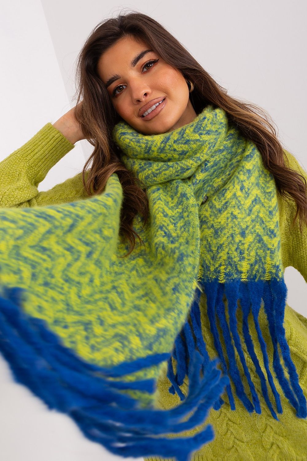Damen Schal Lang Polyester Geometrisch - Winterschal mit Quasten
