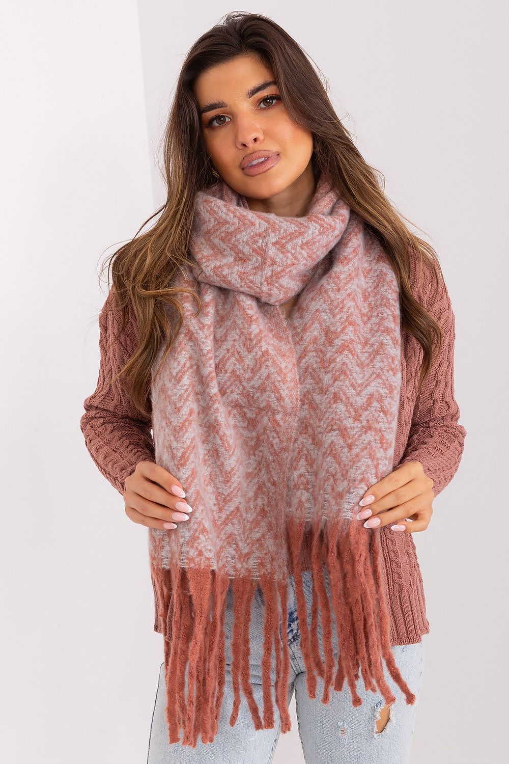 Damen Schal Lang Polyester Geometrisch - Winterschal mit Quasten