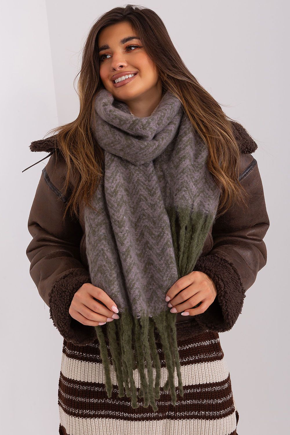Damen Schal Lang Polyester Geometrisch - Winterschal mit Quasten