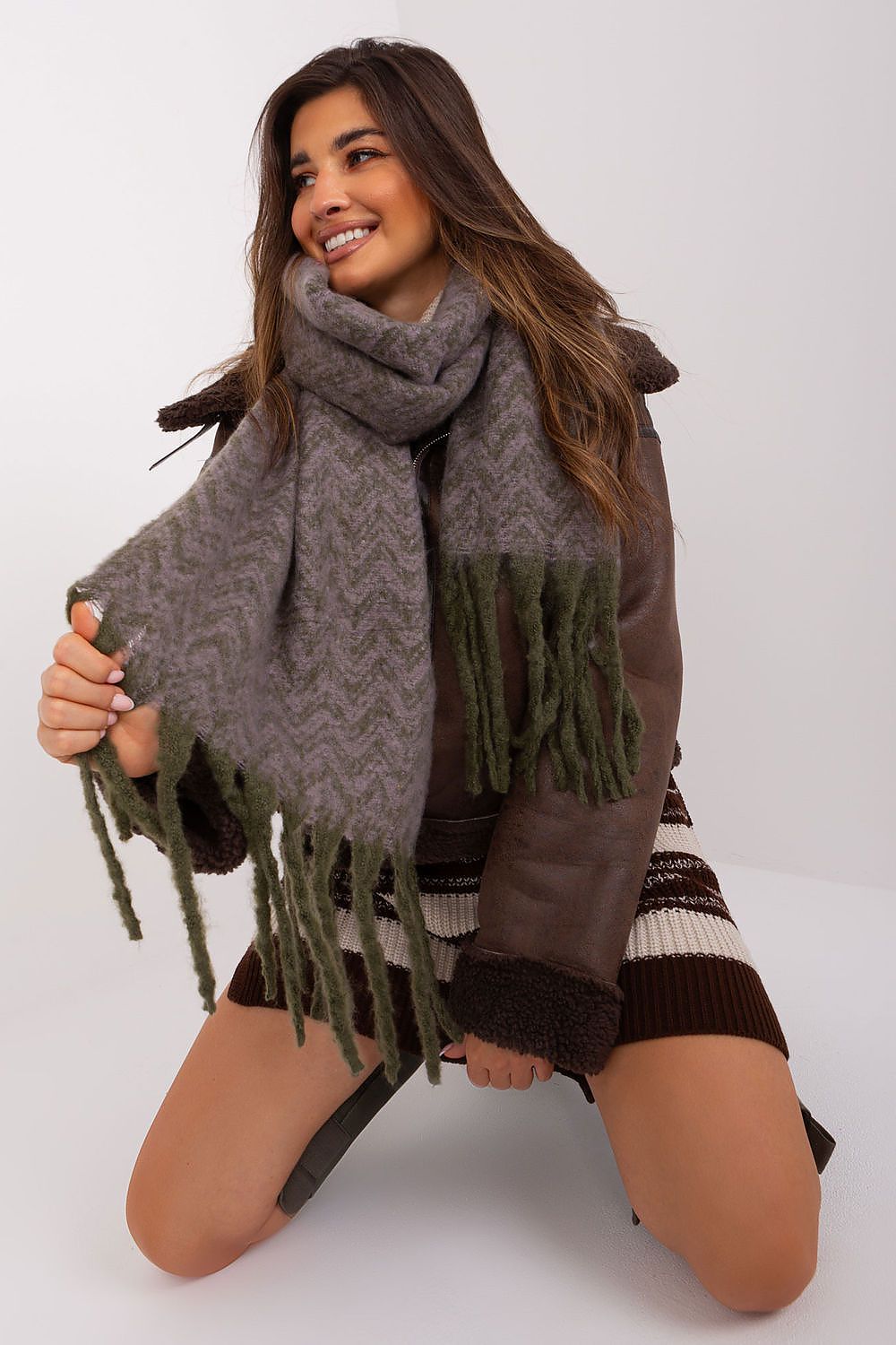 Damen Schal Lang Polyester Geometrisch - Winterschal mit Quasten