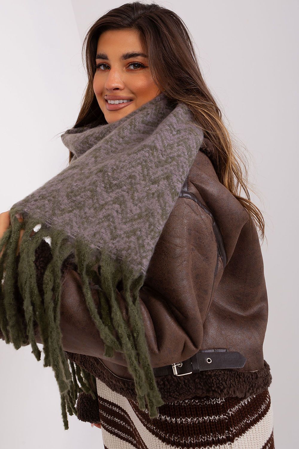 Damen Schal Lang Polyester Geometrisch - Winterschal mit Quasten