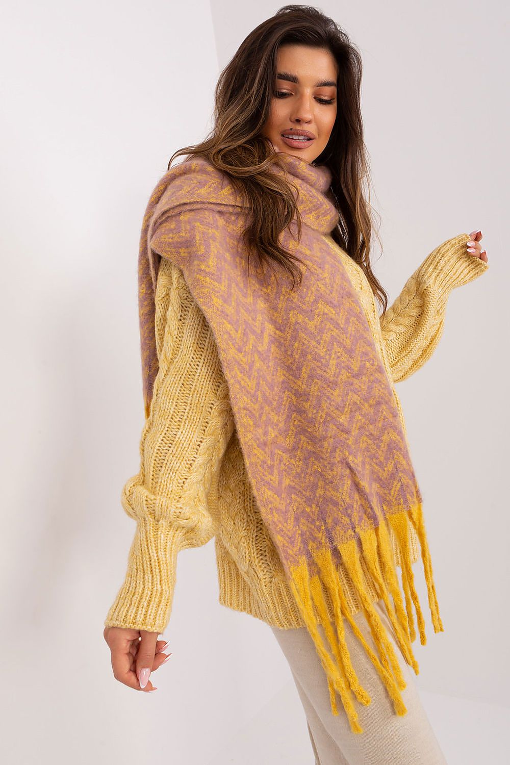 Damen Schal Lang Polyester Geometrisch - Winterschal mit Quasten