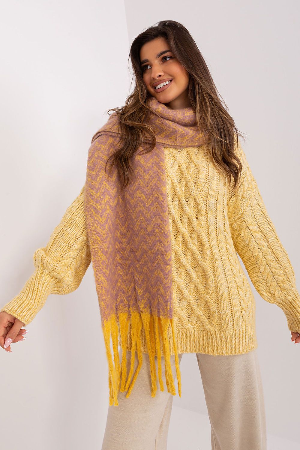 Damen Schal Lang Polyester Geometrisch - Winterschal mit Quasten