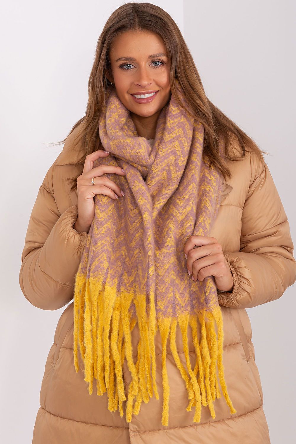 Damen Schal Lang Polyester Geometrisch - Winterschal mit Quasten