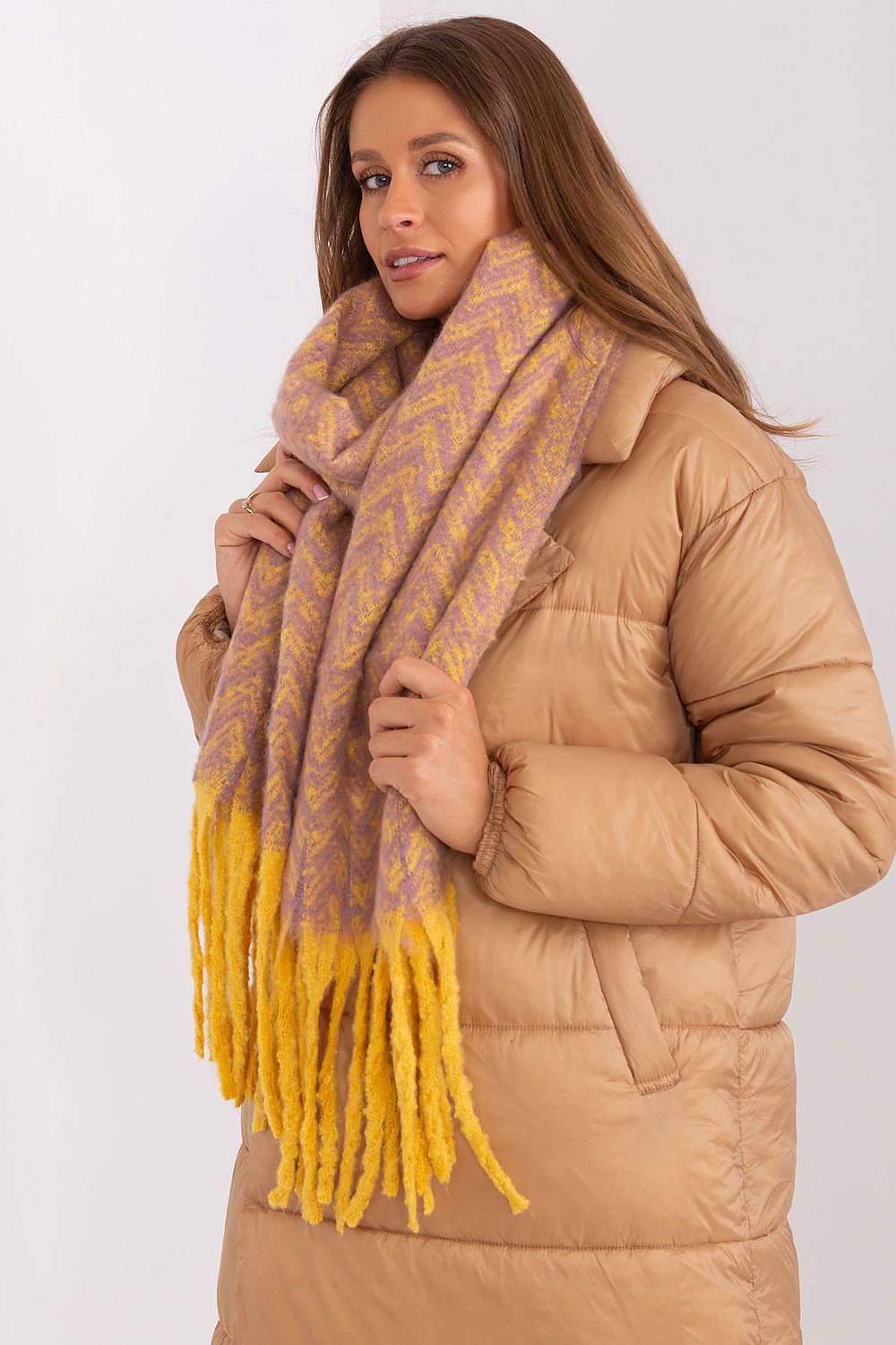 Damen Schal Lang Polyester Geometrisch - Winterschal mit Quasten