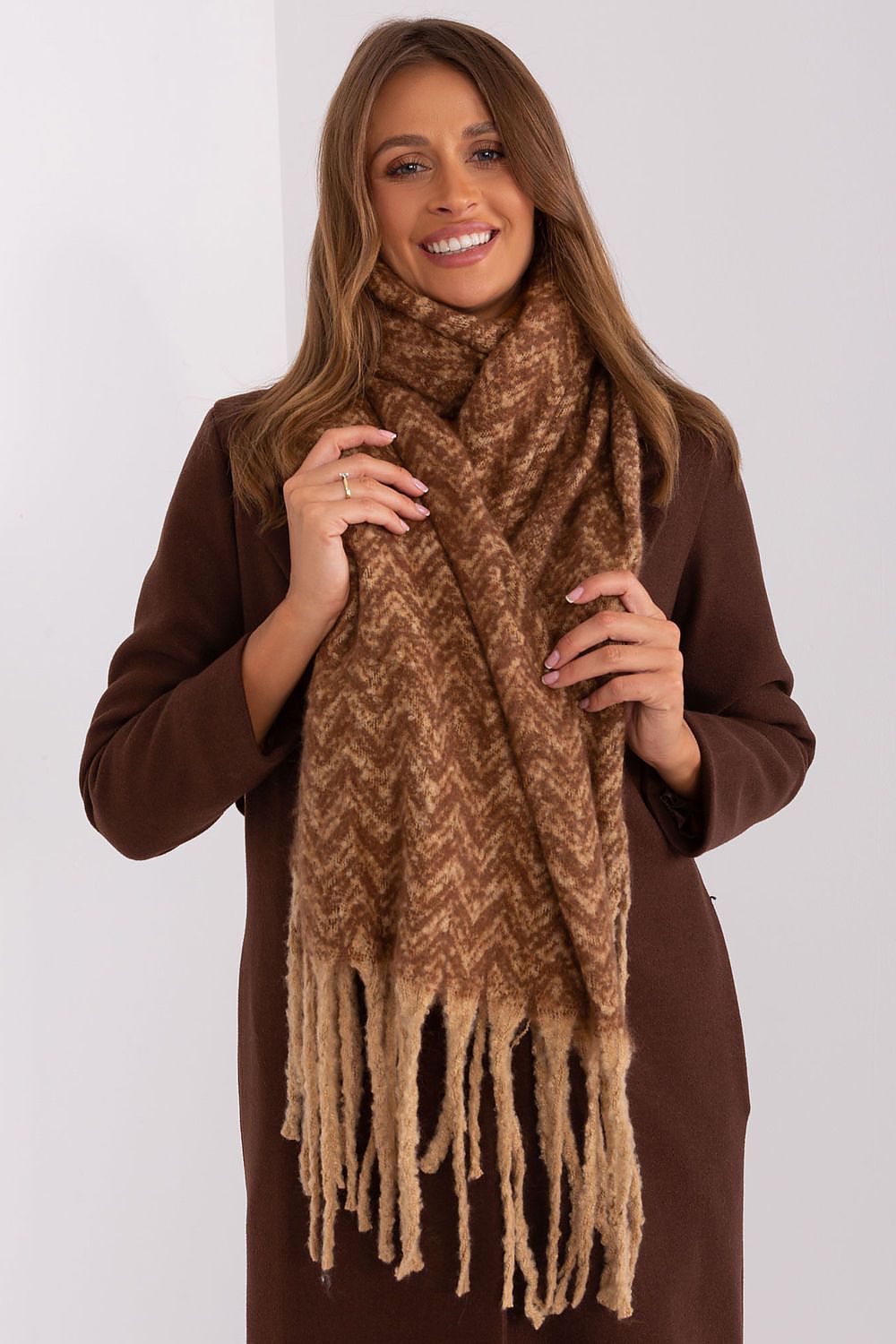 Damen Schal Lang Polyester Geometrisch - Winterschal mit Quasten