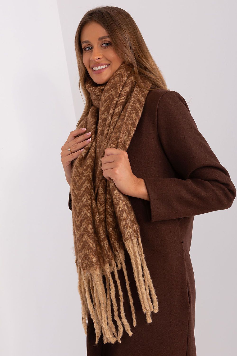 Damen Schal Lang Polyester Geometrisch - Winterschal mit Quasten
