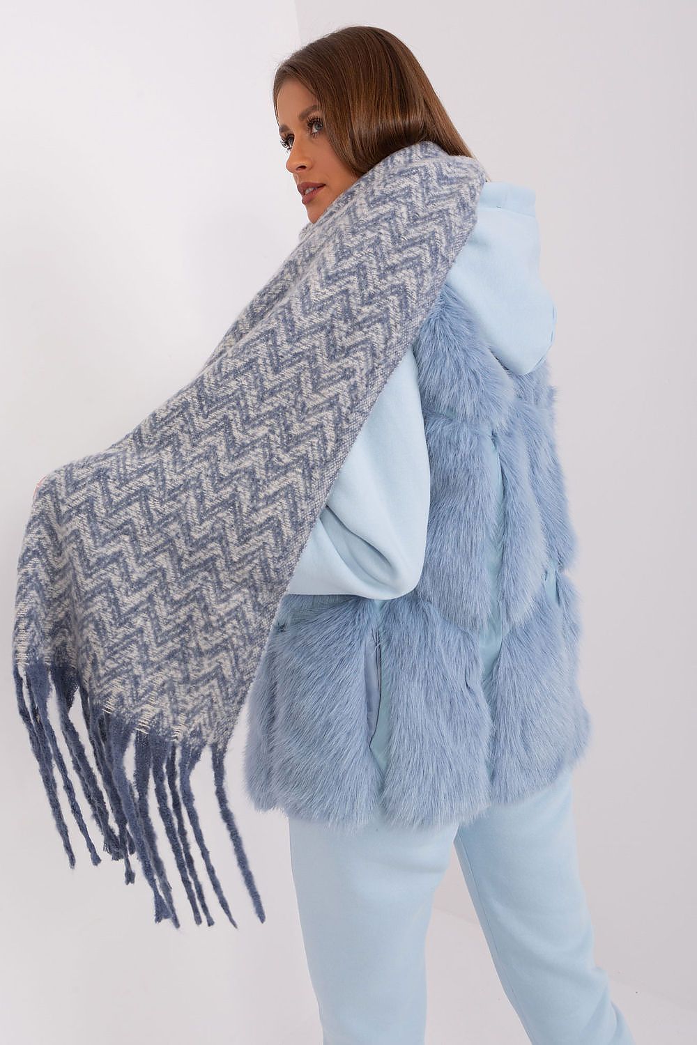 Damen Schal Lang Polyester Geometrisch - Winterschal mit Quasten
