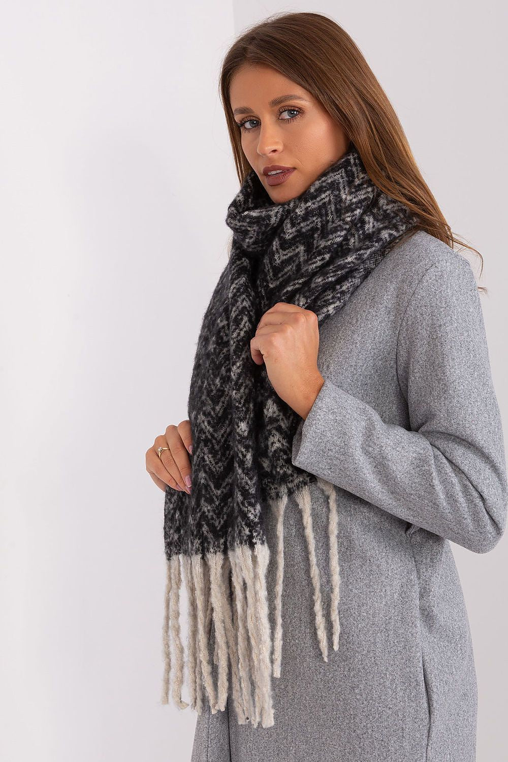 Damen Schal Lang Polyester Geometrisch - Winterschal mit Quasten