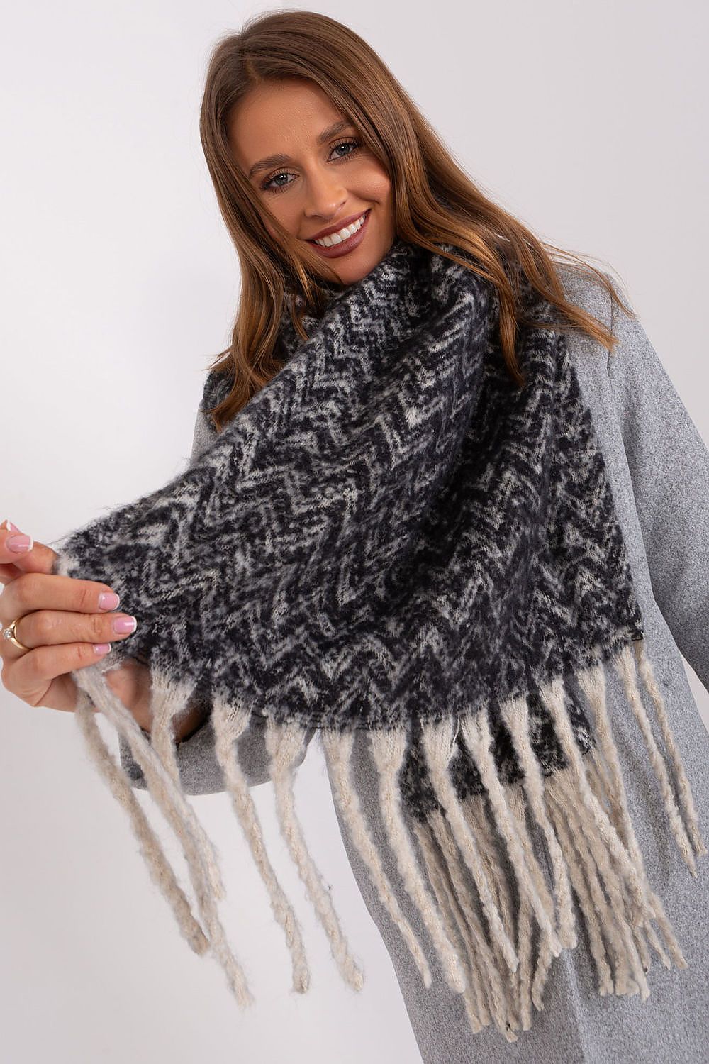 Damen Schal Lang Polyester Geometrisch - Winterschal mit Quasten