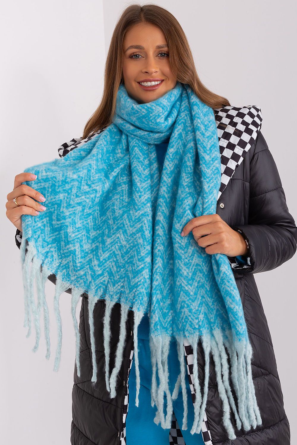 Damen Schal Lang Polyester Geometrisch - Winterschal mit Quasten