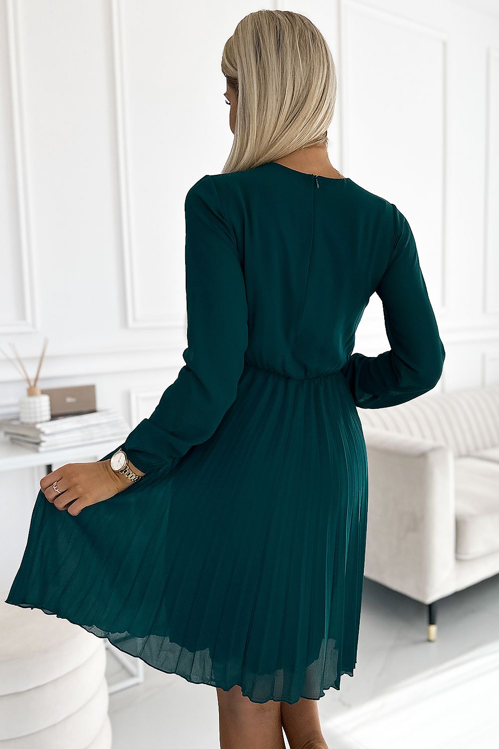 Cocktailkleid Damen Plissiert Chiffon Langarm