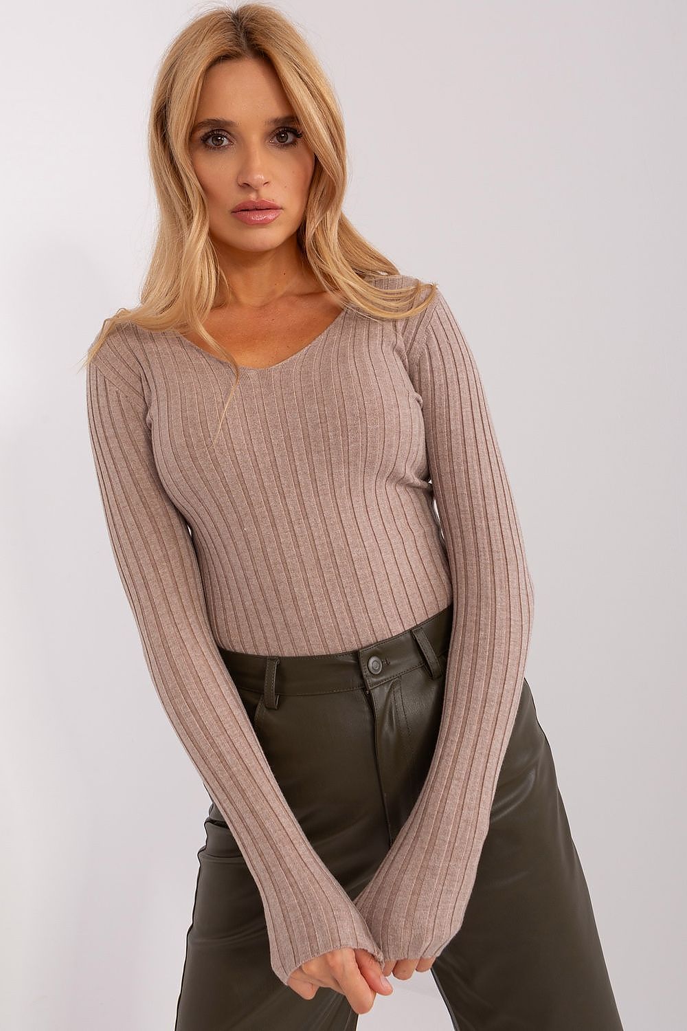 Gerippter Pullover Damen V-Ausschnitt Viskose – Lässig & Warm