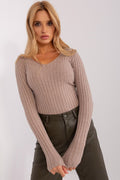 Gerippter Pullover Damen V-Ausschnitt Viskose – Lässig & Warm