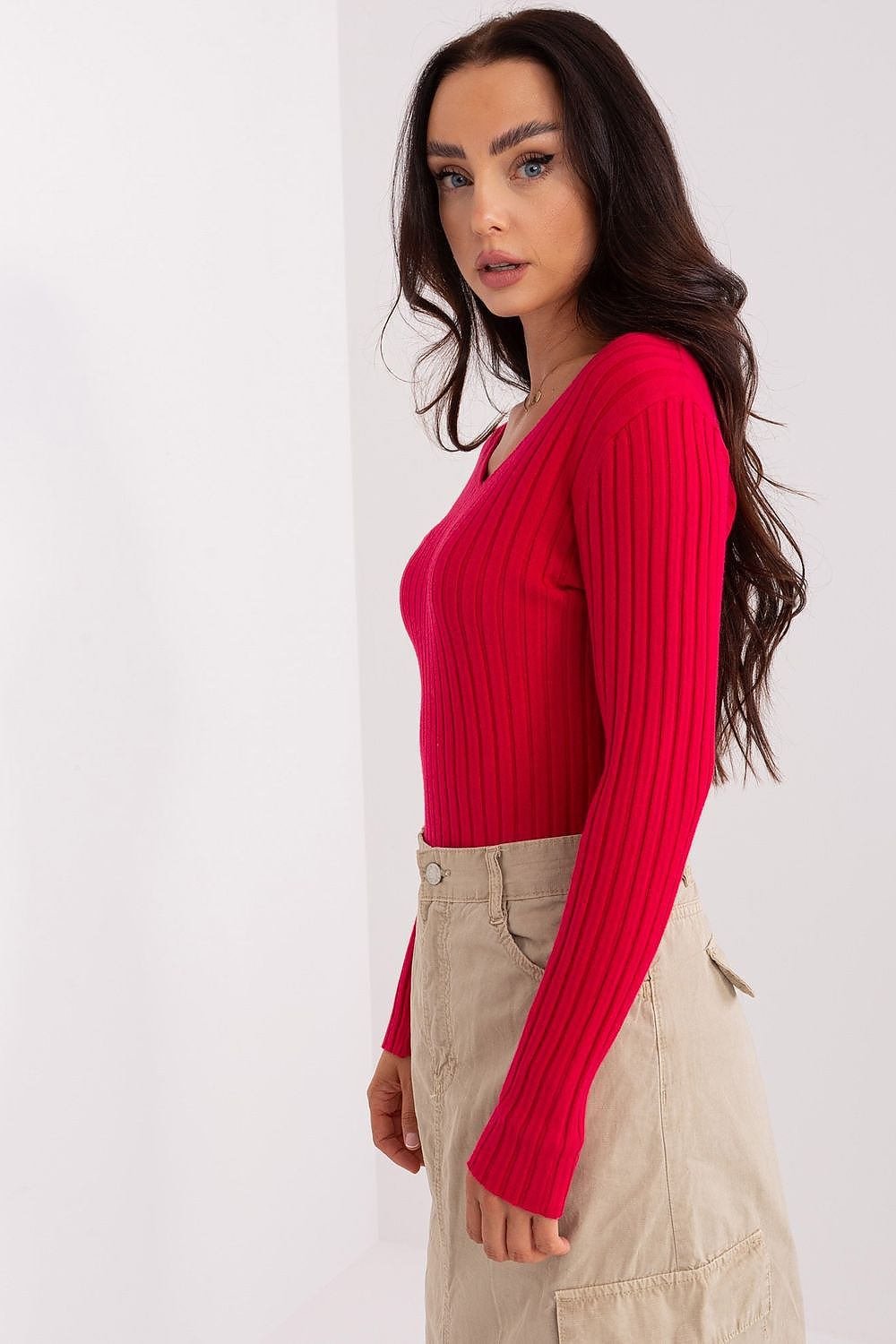 Gerippter Pullover Damen Rundhals Viskose – Weich & Bequem