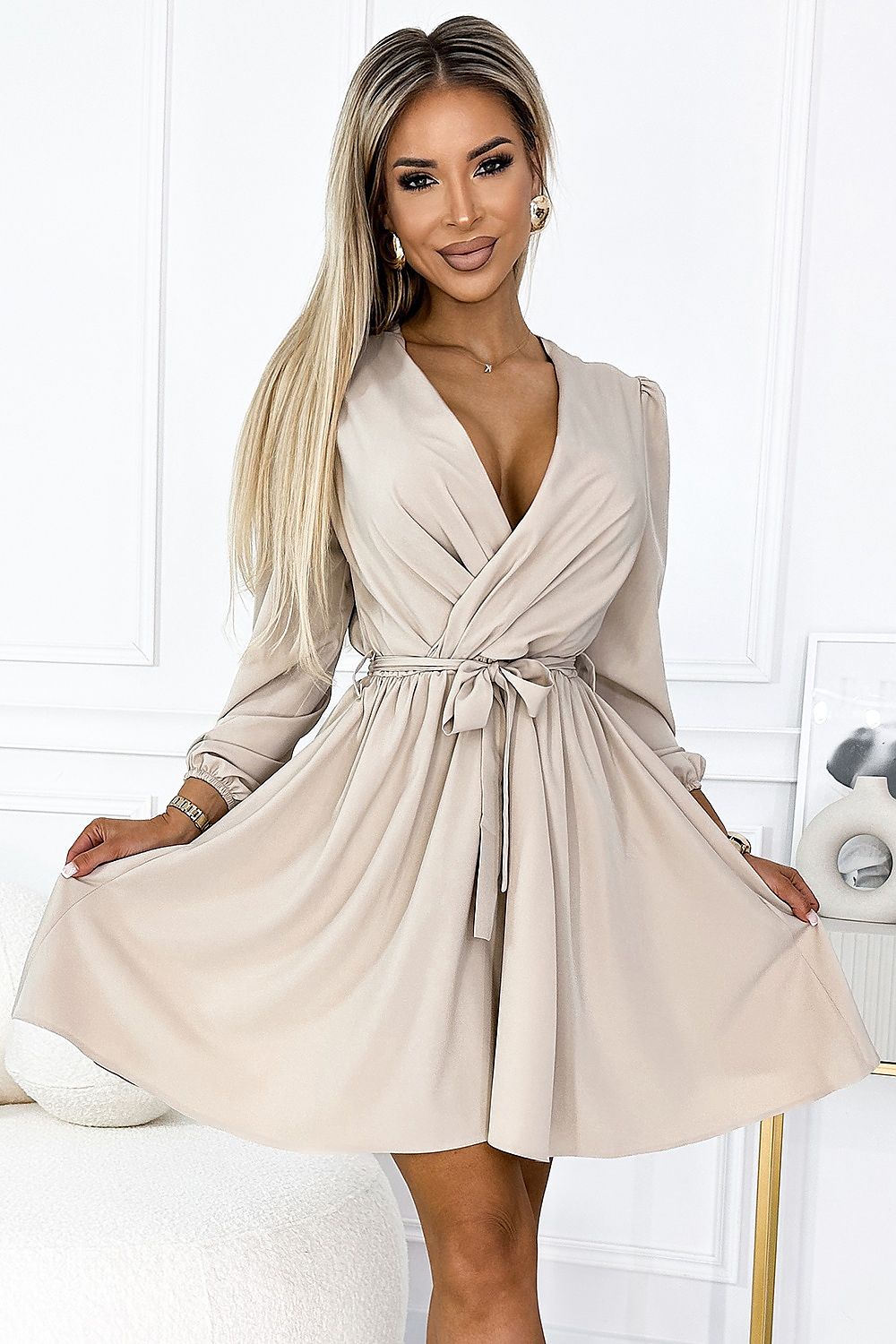 Cocktailkleid Damen Rundhals Taillenband Flaschengrün