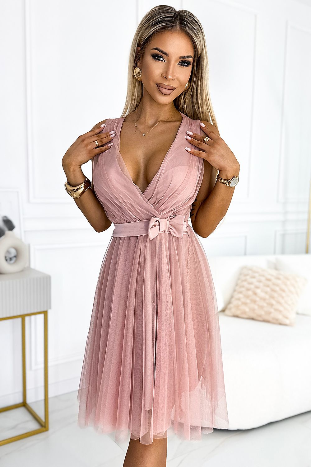 Cocktailkleid Damen Tüll Herzausschnitt Satinschleife Elegant