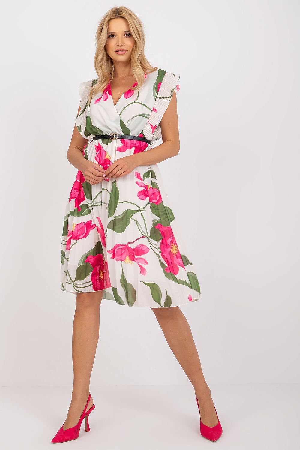 Sommerkleid Damen plissiert Rüsche Herzausschnitt ausgestellt