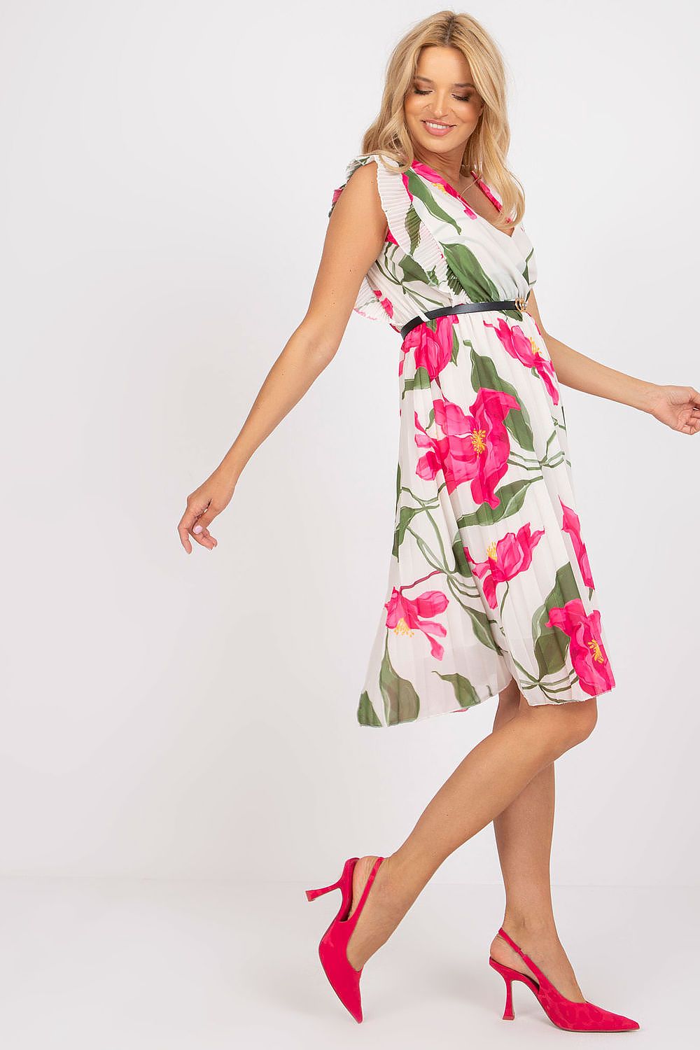 Sommerkleid Damen plissiert Rüsche Herzausschnitt ausgestellt