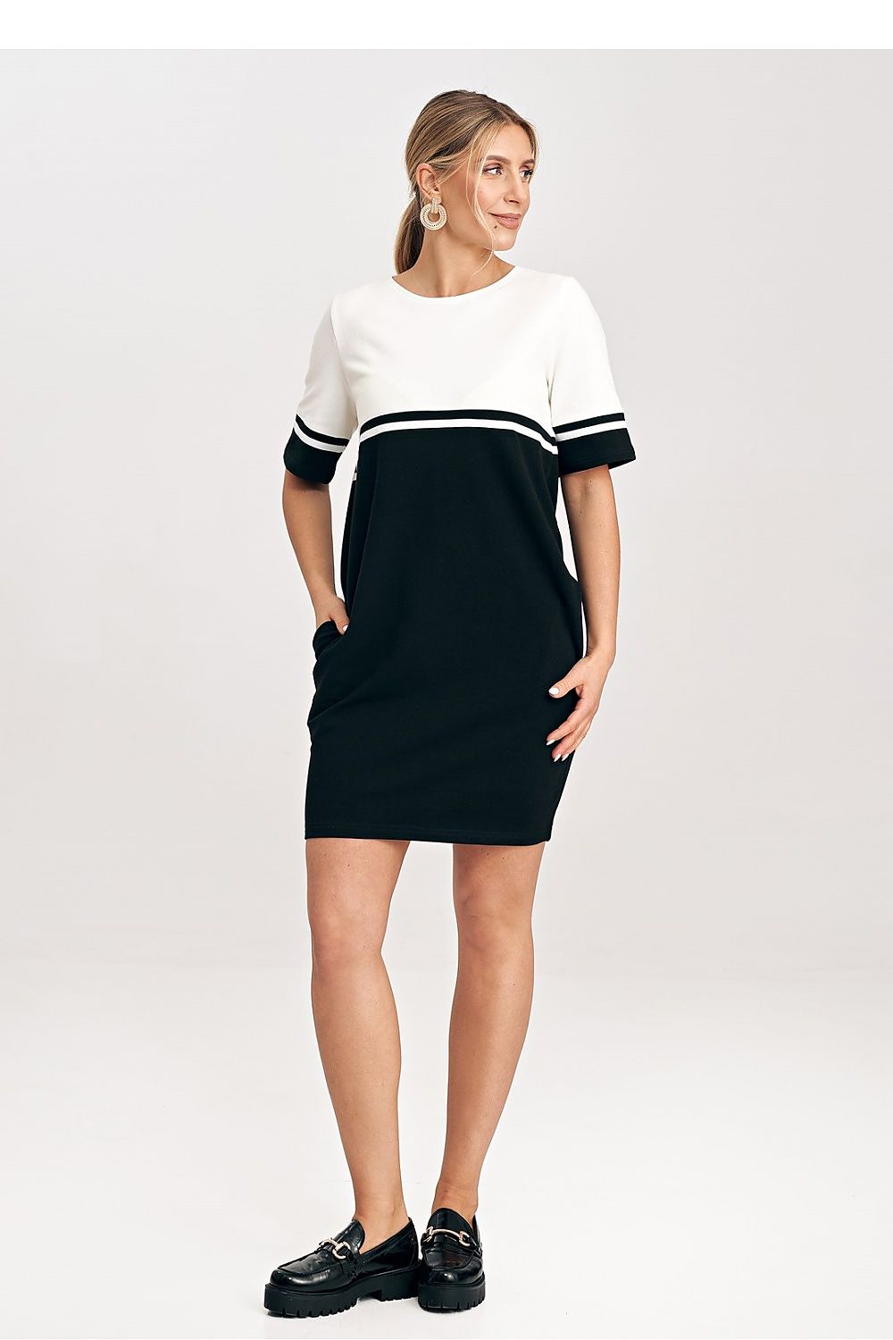Midi Kleid Damen schwarz grau elegant Großgrößen
