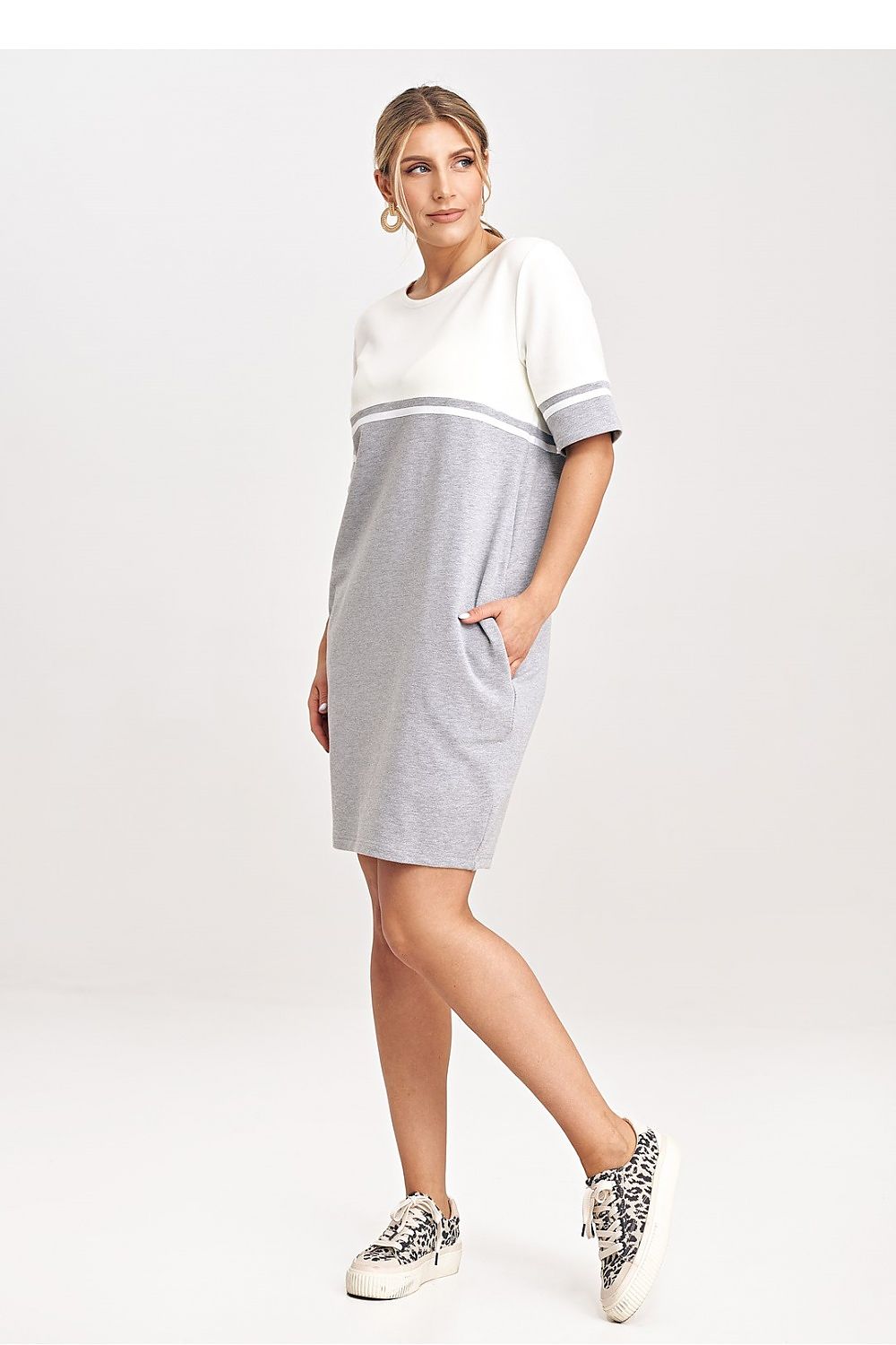Midi Kleid Damen schwarz grau elegant Großgrößen