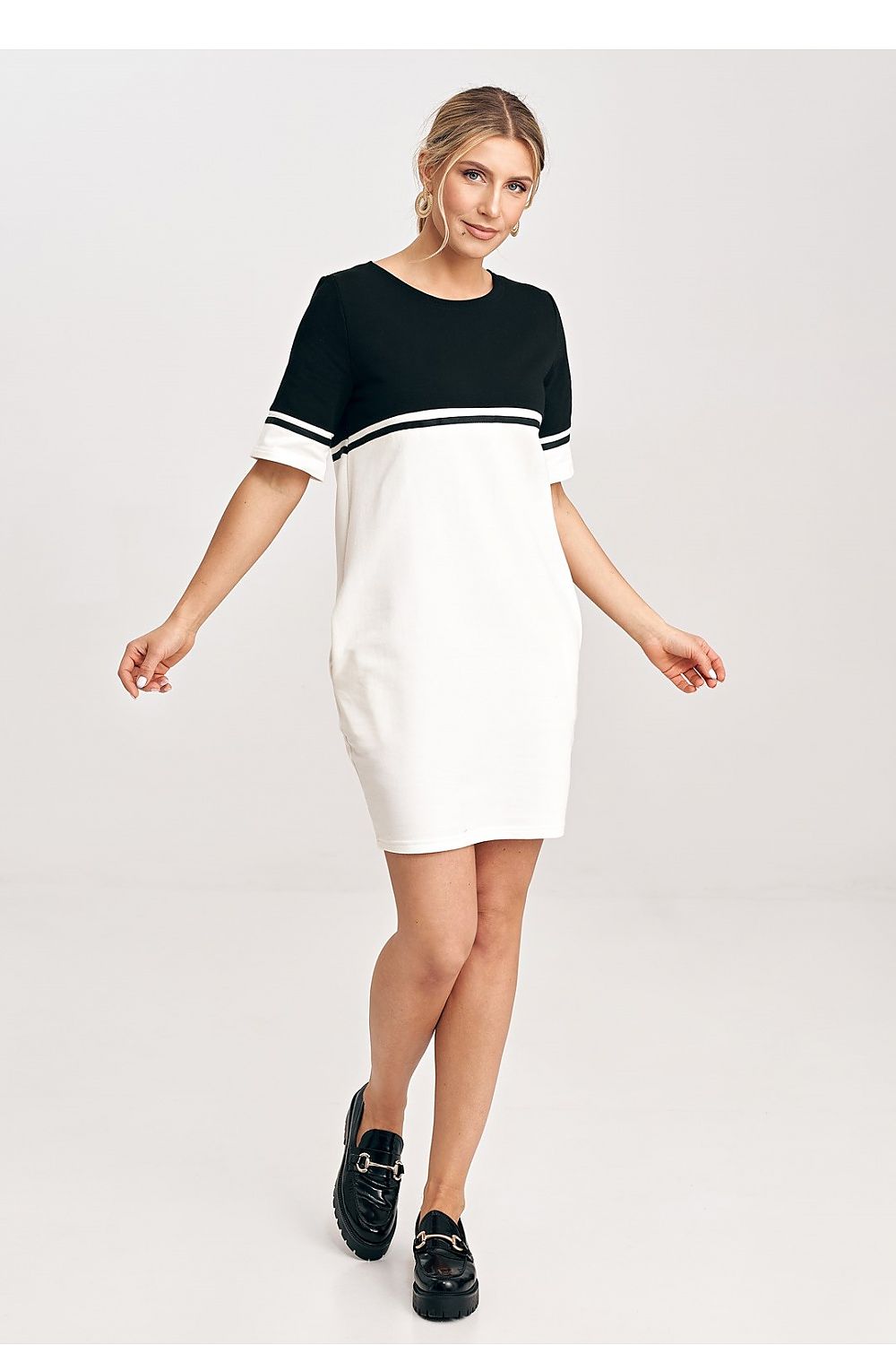 Midi Kleid Damen schwarz grau elegant Großgrößen