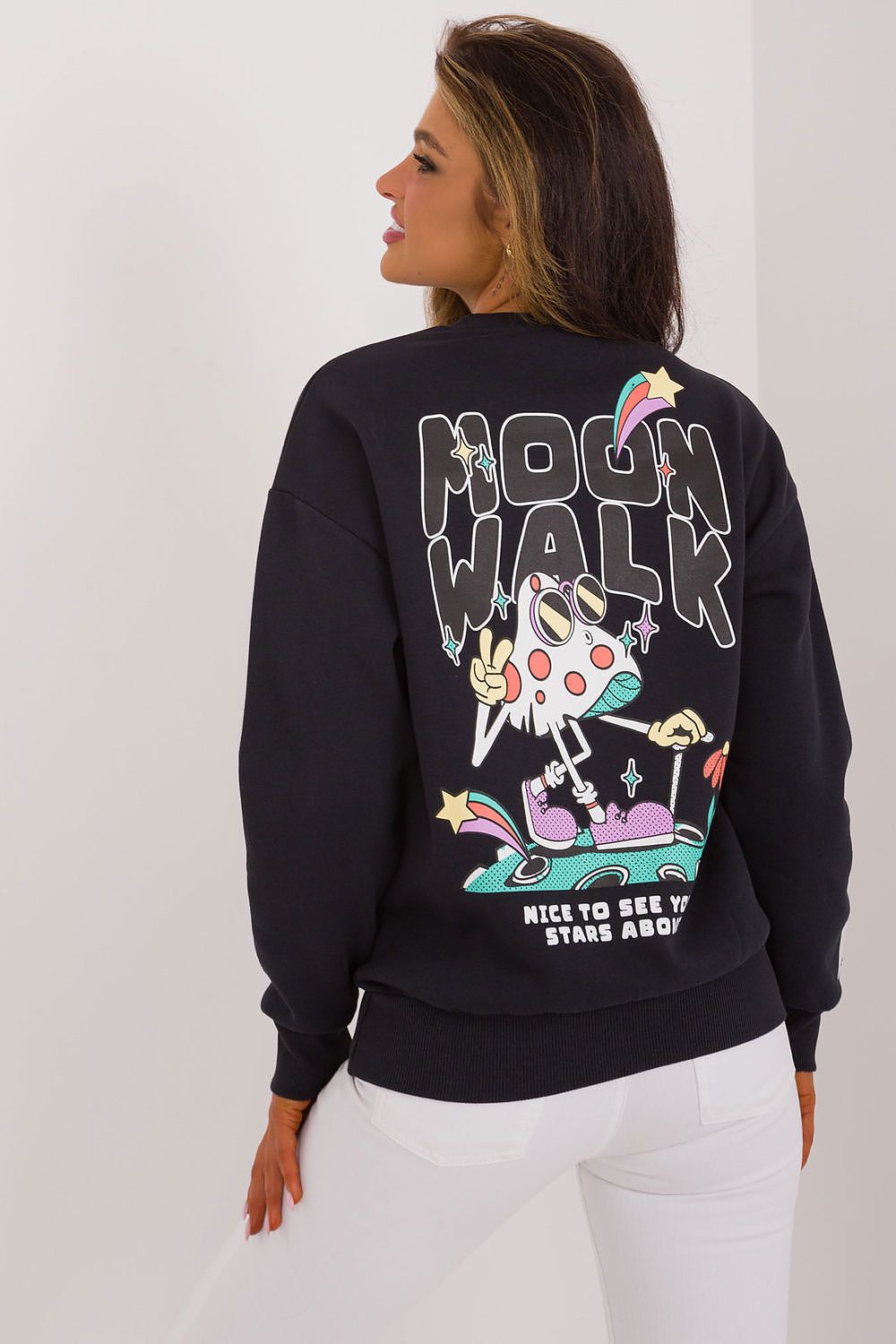 Sweater Damen Rundhals Großer Rückendruck Baumwolle