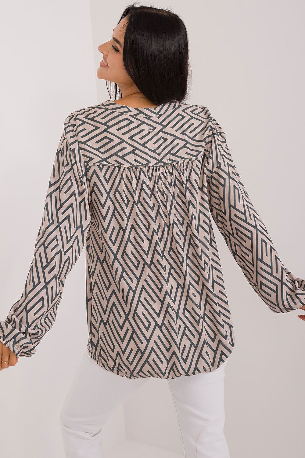 Bluse Damen Puffärmel Muster V-Ausschnitt Nachhaltig & Feminin
