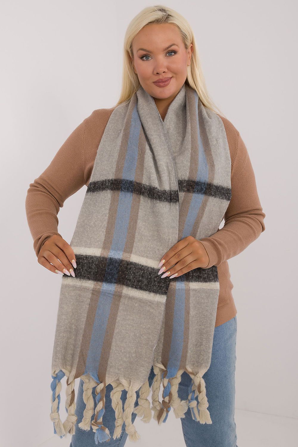Schal Damen Karomuster Quasten Winter Elegant