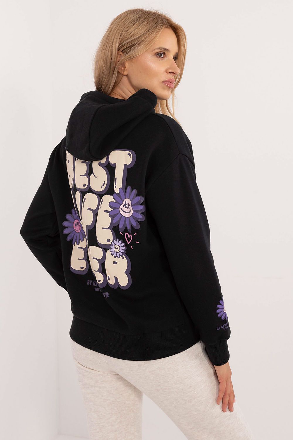 Hoodie Damen Kapuze Druck Ärmelschriftzug Trendy & Warm
